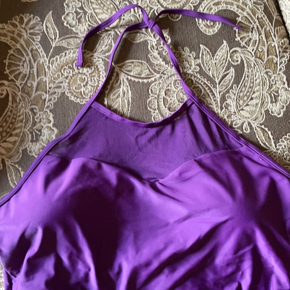 Tankini Swimsuit sz XL purple mesh tie halter - Picture 9 of 10